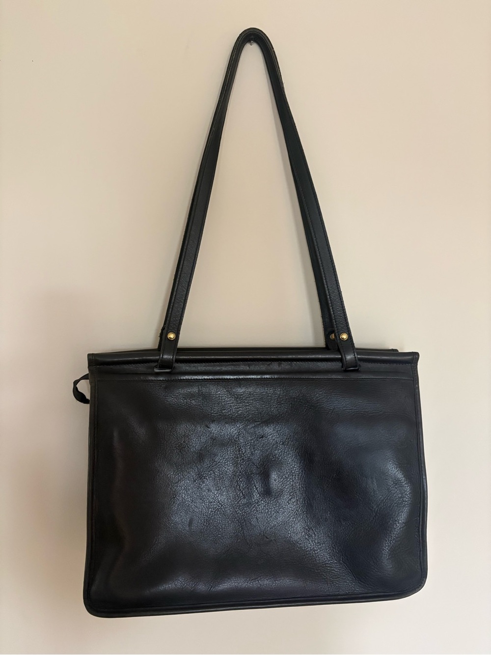 Jack George’s Classic Black Leather and Suede Shoulder Bag laptop